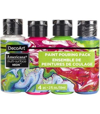 Americana Multi-Surface Satin Neon Acrylics - 4 Paint Pouring Pack - 2oz